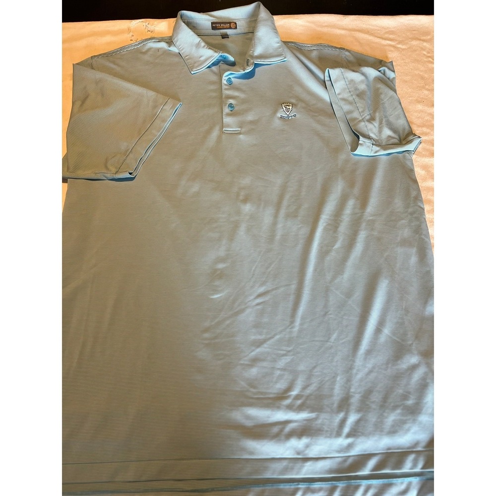 Peter Millar Polo Shirt Striped Light Blue‎ Golf Short Sleeve Menswear